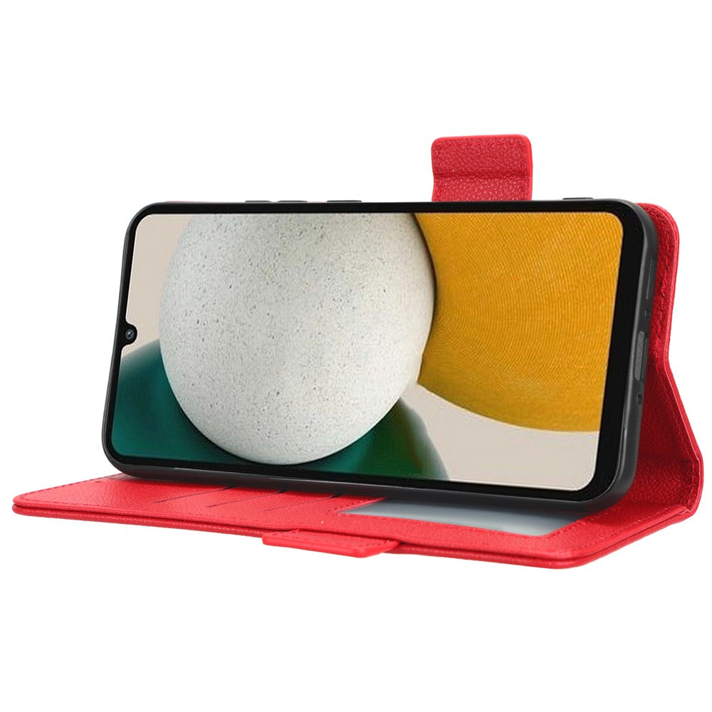 For Samsung Galaxy M14 5G Dual Magnetic Clasp Cover Wallet Stand Litchi Texture PU Leather+TPU Phone Case - Red