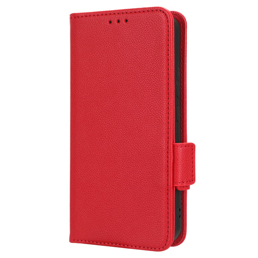 For Samsung Galaxy M14 5G Dual Magnetic Clasp Cover Wallet Stand Litchi Texture PU Leather+TPU Phone Case - Red