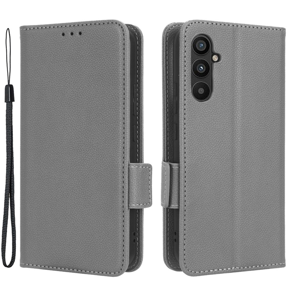 For Samsung Galaxy M14 5G Dual Magnetic Clasp Cover Wallet Stand Litchi Texture PU Leather+TPU Phone Case - Grey