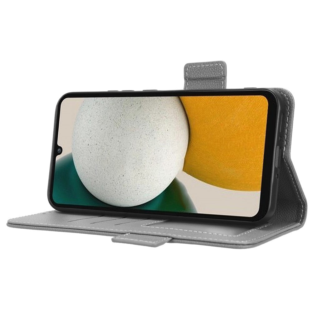 For Samsung Galaxy M14 5G Dual Magnetic Clasp Cover Wallet Stand Litchi Texture PU Leather+TPU Phone Case - Grey
