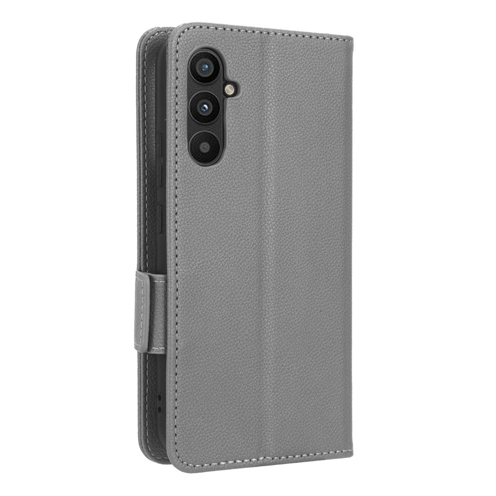 For Samsung Galaxy M14 5G Dual Magnetic Clasp Cover Wallet Stand Litchi Texture PU Leather+TPU Phone Case - Grey