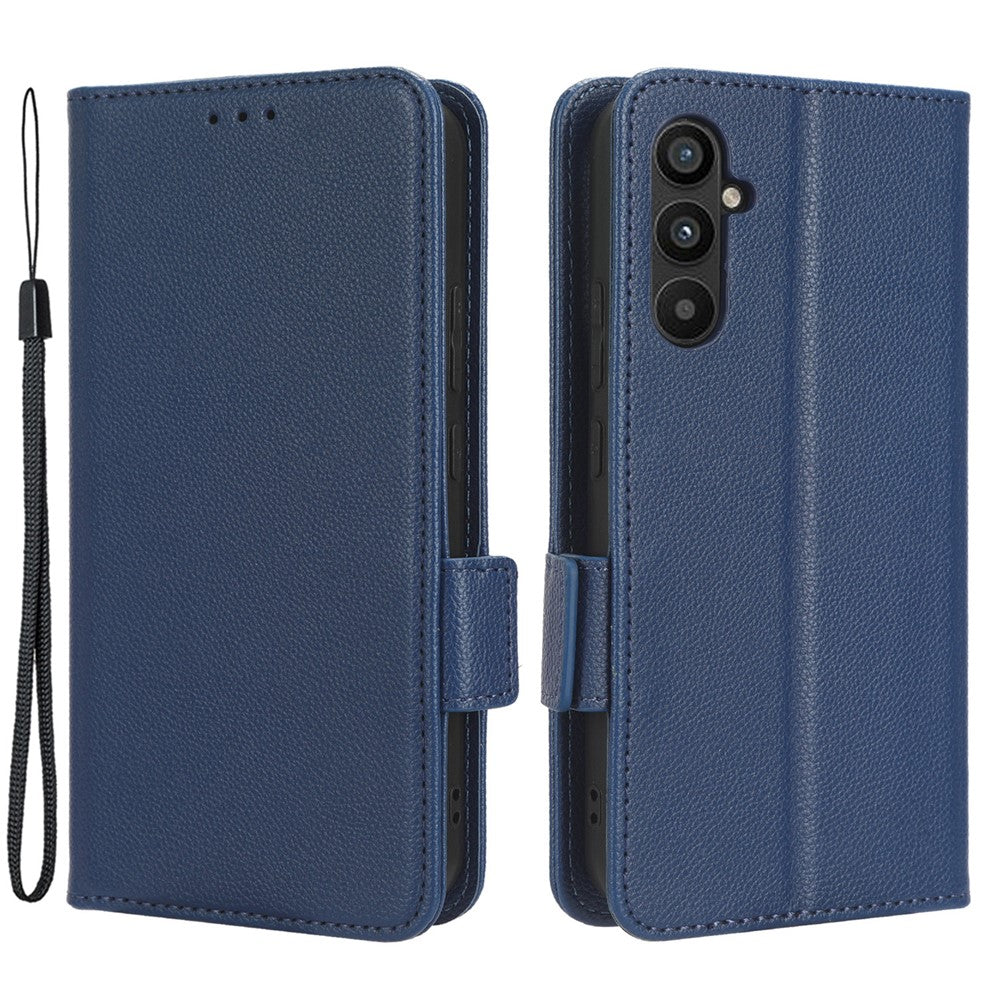 For Samsung Galaxy M14 5G Dual Magnetic Clasp Cover Wallet Stand Litchi Texture PU Leather+TPU Phone Case - Dark Blue