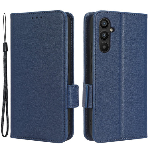 For Samsung Galaxy M14 5G Dual Magnetic Clasp Cover Wallet Stand Litchi Texture PU Leather+TPU Phone Case - Dark Blue