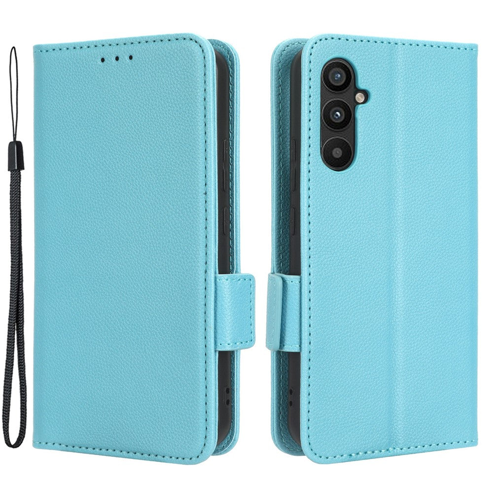 For Samsung Galaxy M14 5G Dual Magnetic Clasp Cover Wallet Stand Litchi Texture PU Leather+TPU Phone Case - Baby Blue