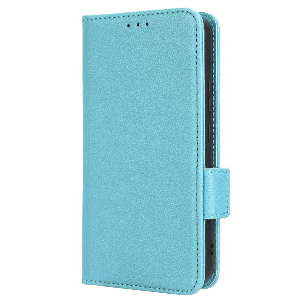 For Samsung Galaxy M14 5G Dual Magnetic Clasp Cover Wallet Stand Litchi Texture PU Leather+TPU Phone Case - Baby Blue