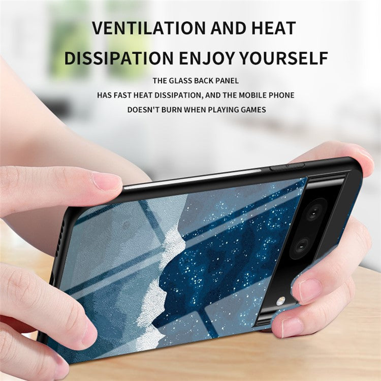 For Google Pixel 7a PC+TPU+Tempered Glass Back Cover Starry Sky Pattern Anti-drop Phone Case - Scattering Starry