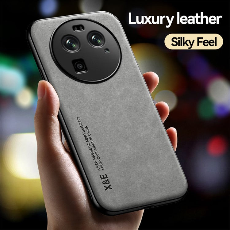 X&E For Oppo Find X6 PU Leather Coated TPU+PC Phone Case Skin-touch Phone Cover - Light Grey
