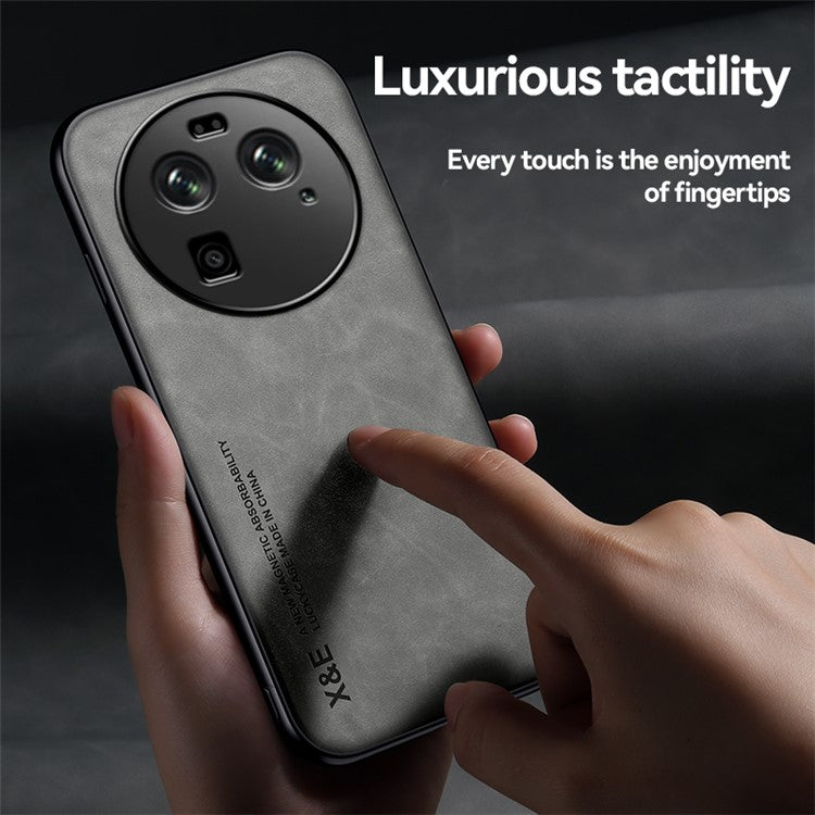 X&E For Oppo Find X6 PU Leather Coated TPU+PC Phone Case Skin-touch Phone Cover - Light Grey