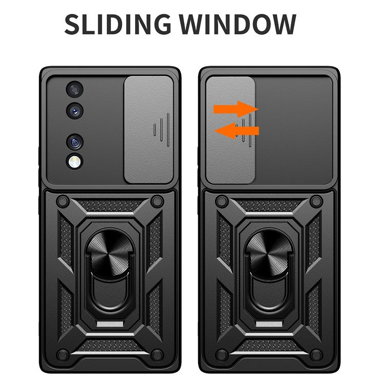 For Honor 70 5G Phone Kickstand Case Slide Camera Lens Protection PC+TPU Cover - Black