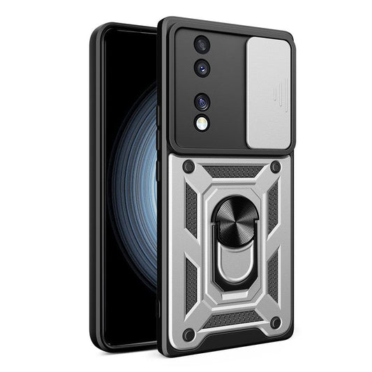 For Honor 70 5G Phone Kickstand Case Slide Camera Lens Protection PC+TPU Cover - Silver