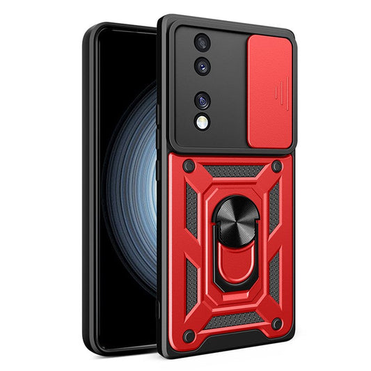 For Honor 70 5G Phone Kickstand Case Slide Camera Lens Protection PC+TPU Cover - Red