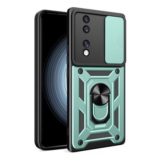 For Honor 70 5G Phone Kickstand Case Slide Camera Lens Protection PC+TPU Cover - Green