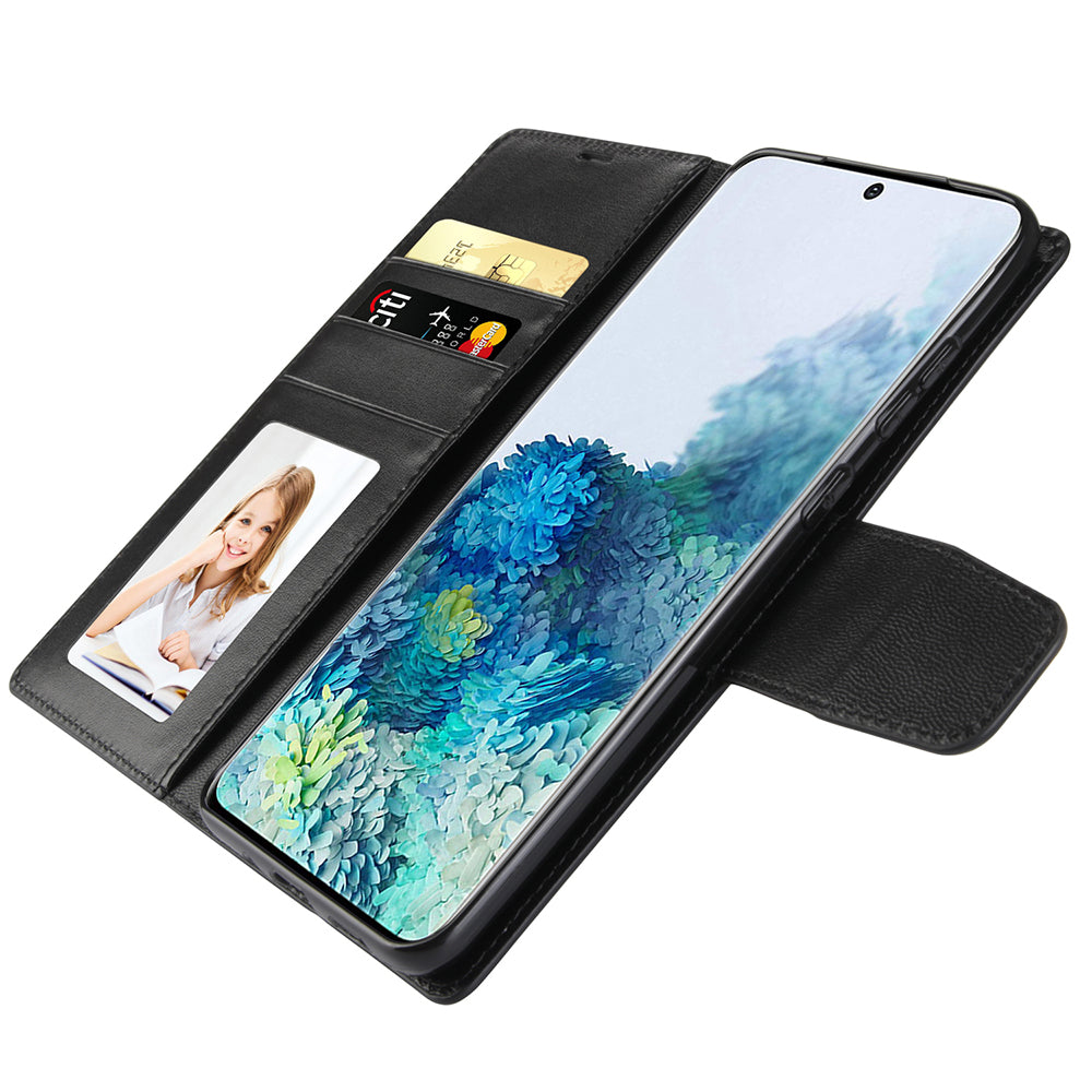 HANMAN Mill Series for Samsung Galaxy S20 5G / 4G Leather Phone Case Stand Wallet Anti-drop Phone Cover - Black