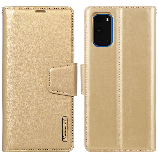 HANMAN Mill Series for Samsung Galaxy S20 5G / 4G Leather Phone Case Stand Wallet Anti-drop Phone Cover - Gold