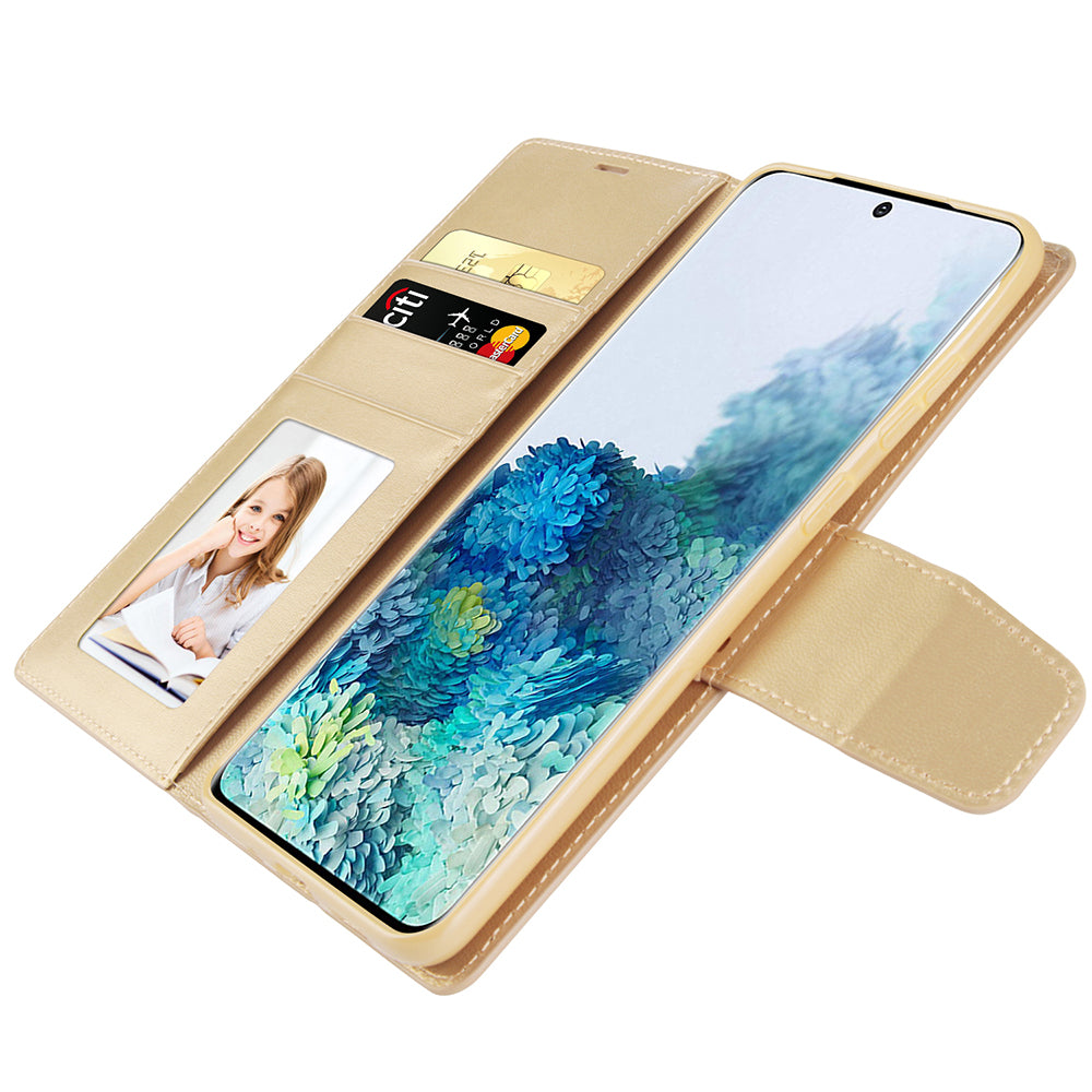 HANMAN Mill Series for Samsung Galaxy S20 5G / 4G Leather Phone Case Stand Wallet Anti-drop Phone Cover - Gold
