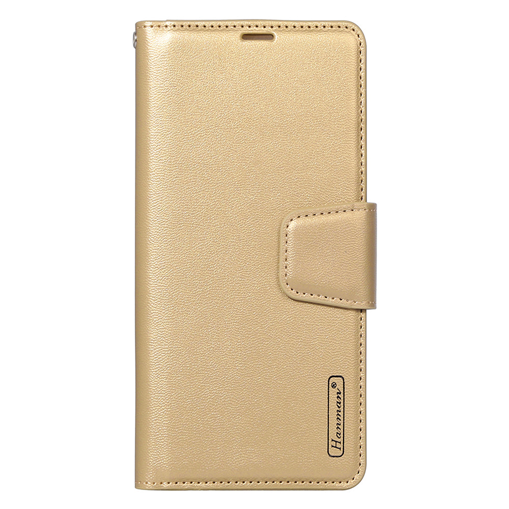 HANMAN Mill Series for Samsung Galaxy S20 5G / 4G Leather Phone Case Stand Wallet Anti-drop Phone Cover - Gold