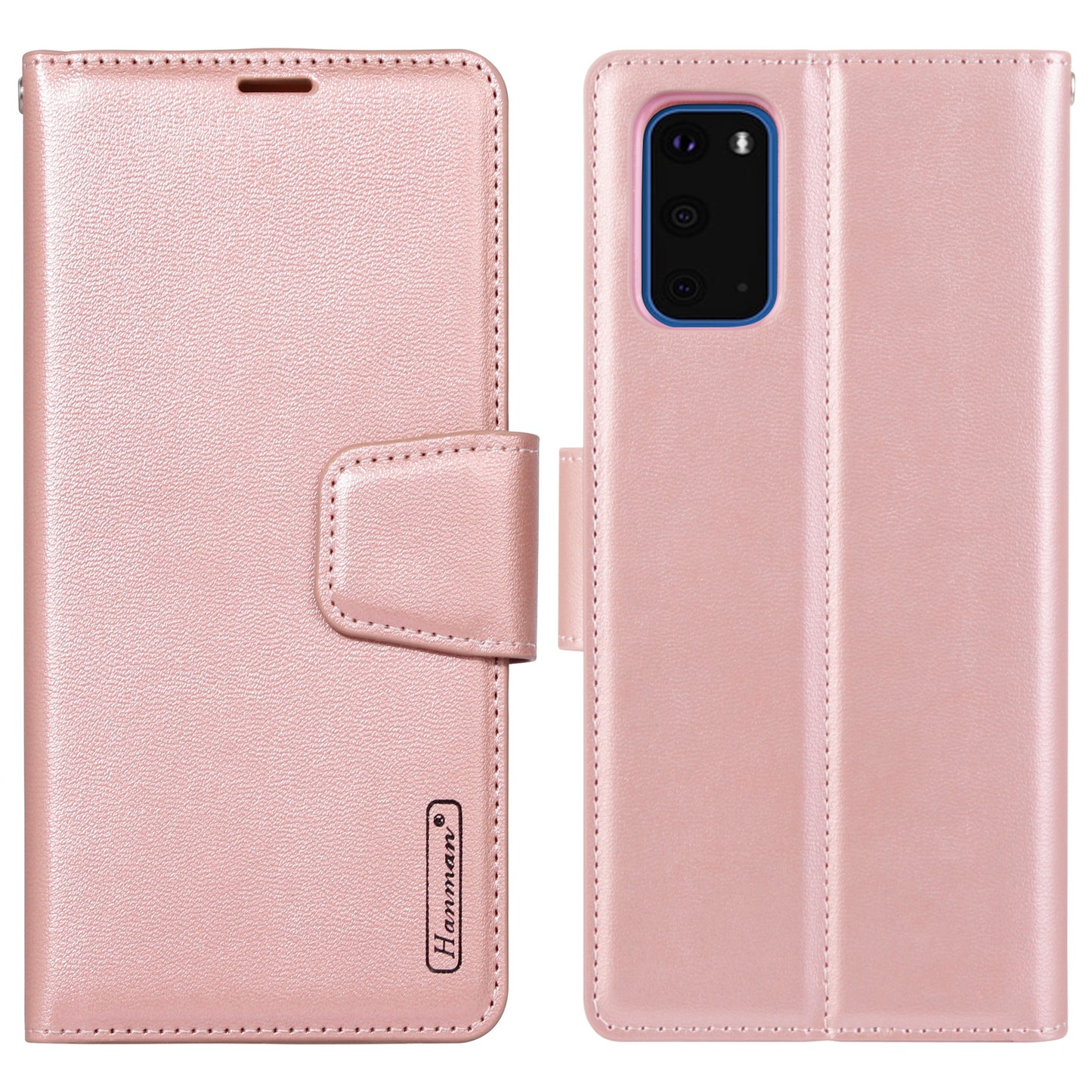 HANMAN Mill Series for Samsung Galaxy S20 5G / 4G Leather Phone Case Stand Wallet Anti-drop Phone Cover - Rose Gold