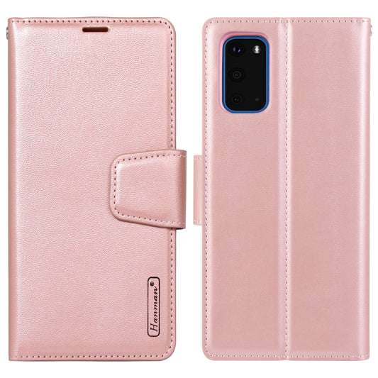 HANMAN Mill Series for Samsung Galaxy S20 5G / 4G Leather Phone Case Stand Wallet Anti-drop Phone Cover - Rose Gold