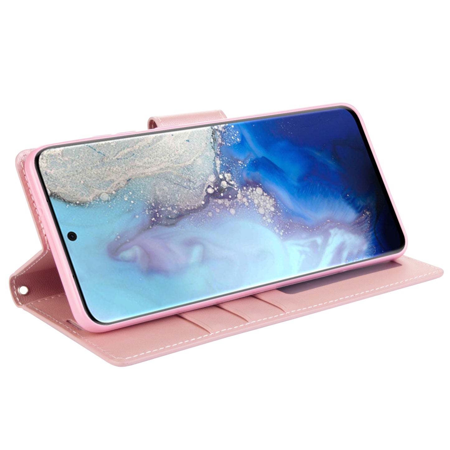 HANMAN Mill Series for Samsung Galaxy S20 5G / 4G Leather Phone Case Stand Wallet Anti-drop Phone Cover - Rose Gold
