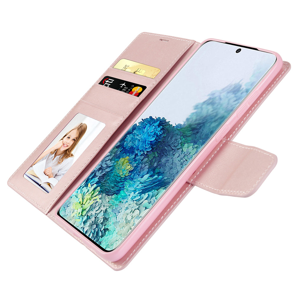 HANMAN Mill Series for Samsung Galaxy S20 5G / 4G Leather Phone Case Stand Wallet Anti-drop Phone Cover - Rose Gold