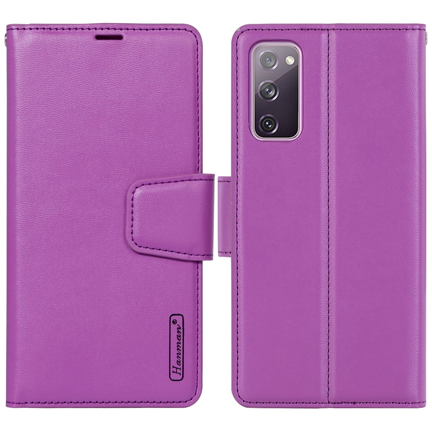 HANMAN Mill Series for Samsung Galaxy S20 FE 4G / FE 5G / S20 Lite / S20 FE 2022 Phone Case PU Leather Stand Wallet Cover - Purple