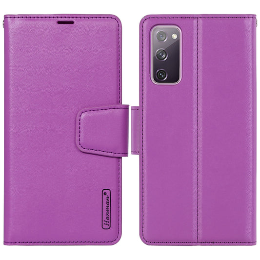 HANMAN Mill Series for Samsung Galaxy S20 FE 4G / FE 5G / S20 Lite / S20 FE 2022 Phone Case PU Leather Stand Wallet Cover - Purple