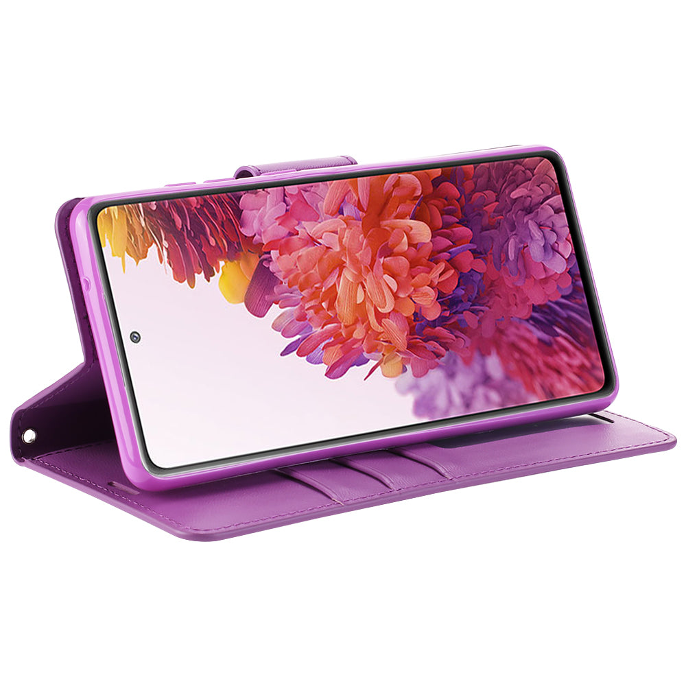HANMAN Mill Series for Samsung Galaxy S20 FE 4G / FE 5G / S20 Lite / S20 FE 2022 Phone Case PU Leather Stand Wallet Cover - Purple