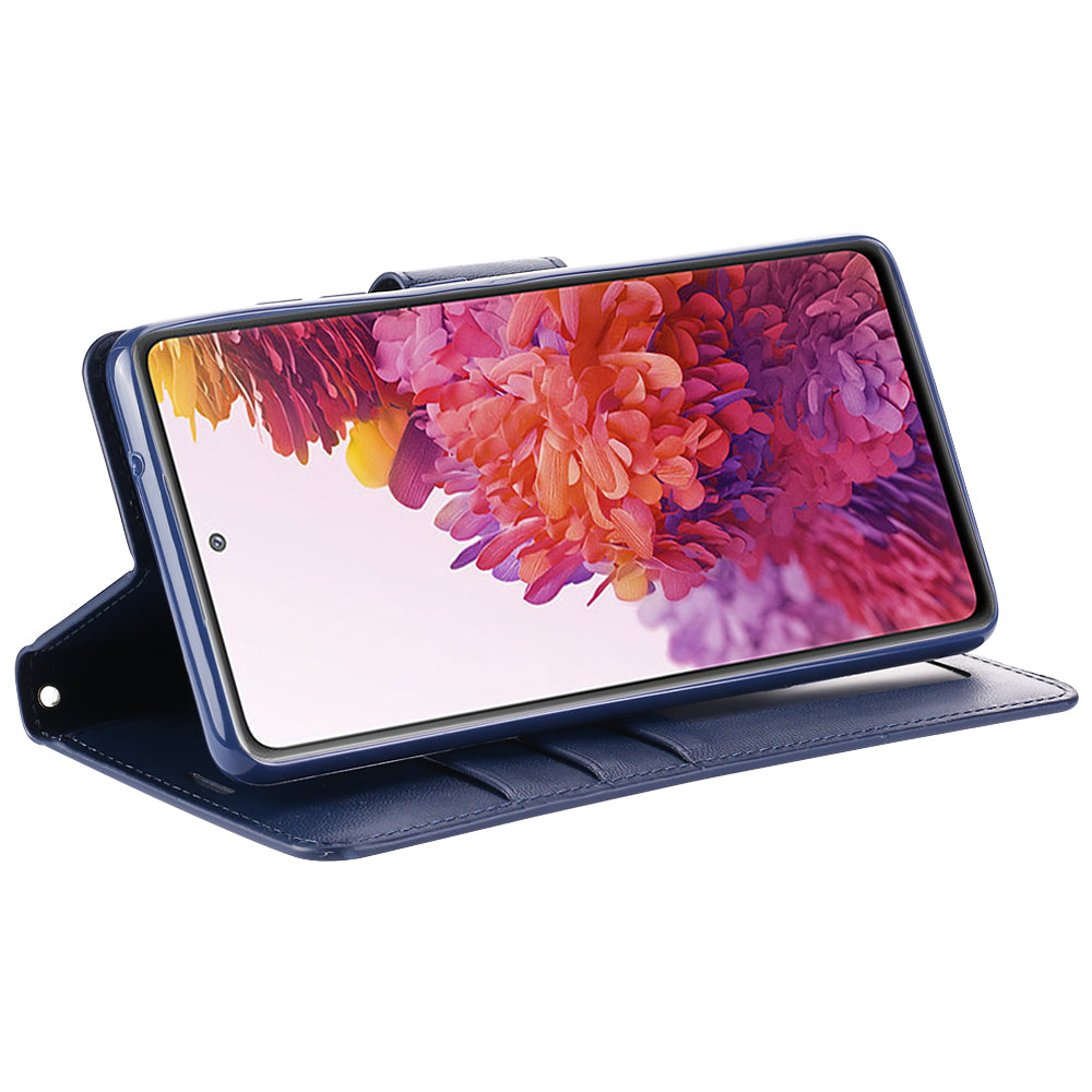 HANMAN Mill Series for Samsung Galaxy S20 FE 4G / FE 5G / S20 Lite / S20 FE 2022 Phone Case PU Leather Stand Wallet Cover - Sapphire