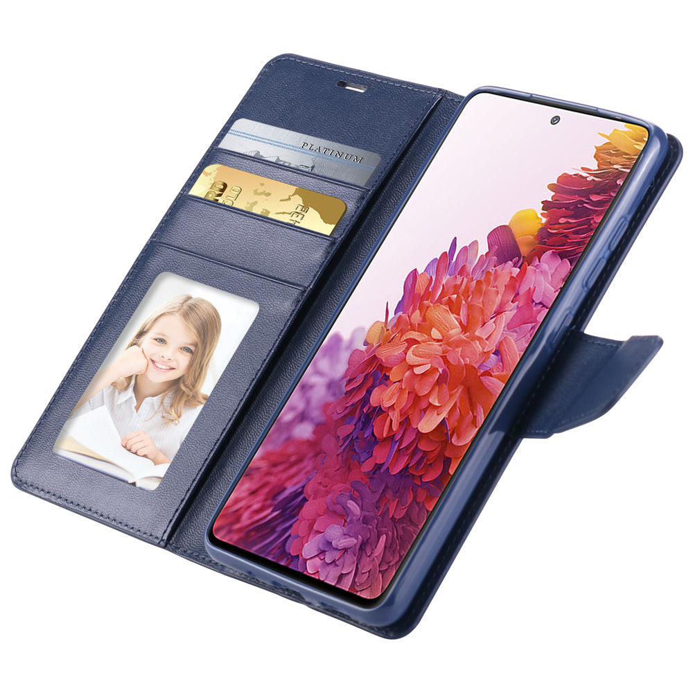 HANMAN Mill Series for Samsung Galaxy S20 FE 4G / FE 5G / S20 Lite / S20 FE 2022 Phone Case PU Leather Stand Wallet Cover - Sapphire
