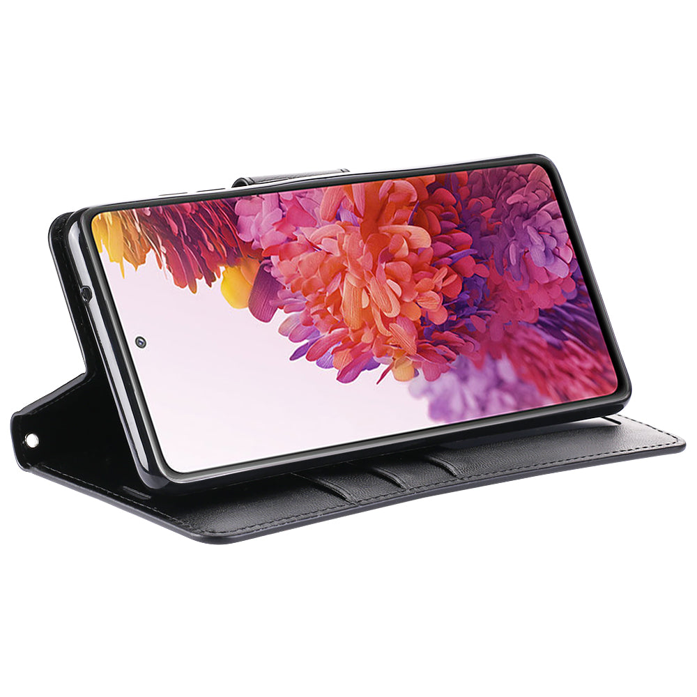 HANMAN Mill Series for Samsung Galaxy S20 FE 4G / FE 5G / S20 Lite / S20 FE 2022 Phone Case PU Leather Stand Wallet Cover - Black
