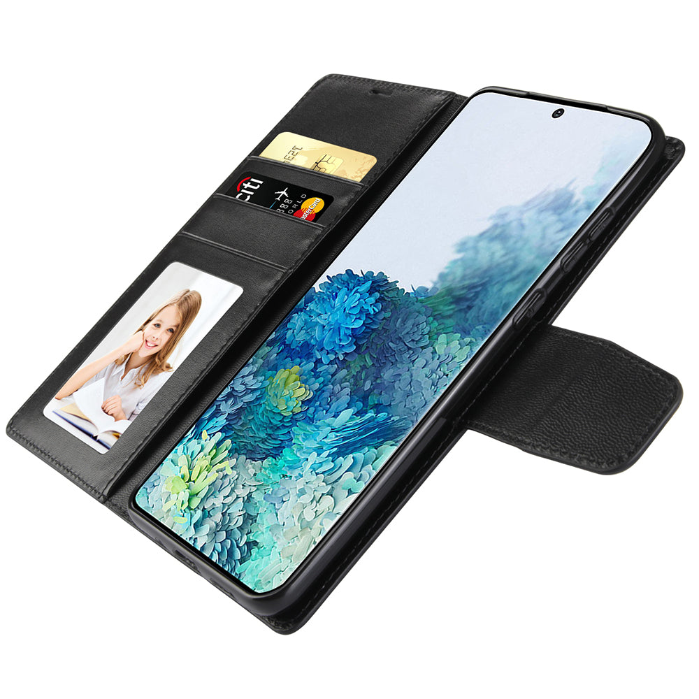 HANMAN Mill Series for Samsung Galaxy S20 Plus 5G / 4G Stand Phone Case Leather Wallet Smartphone Cover - Black
