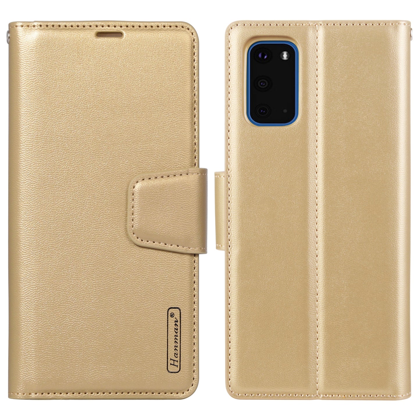 HANMAN Mill Series for Samsung Galaxy S20 Plus 5G / 4G Stand Phone Case Leather Wallet Smartphone Cover - Gold