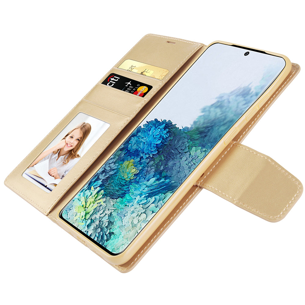 HANMAN Mill Series for Samsung Galaxy S20 Plus 5G / 4G Stand Phone Case Leather Wallet Smartphone Cover - Gold