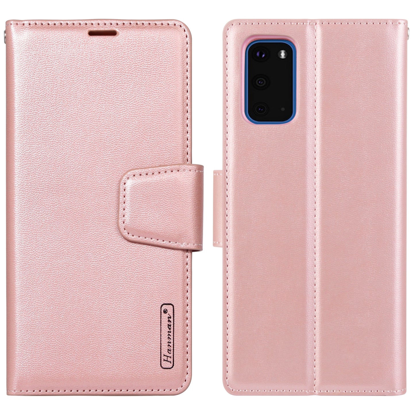 HANMAN Mill Series for Samsung Galaxy S20 Plus 5G / 4G Stand Phone Case Leather Wallet Smartphone Cover - Rose Gold
