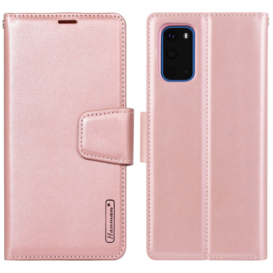 HANMAN Mill Series for Samsung Galaxy S20 Plus 5G / 4G Stand Phone Case Leather Wallet Smartphone Cover - Rose Gold