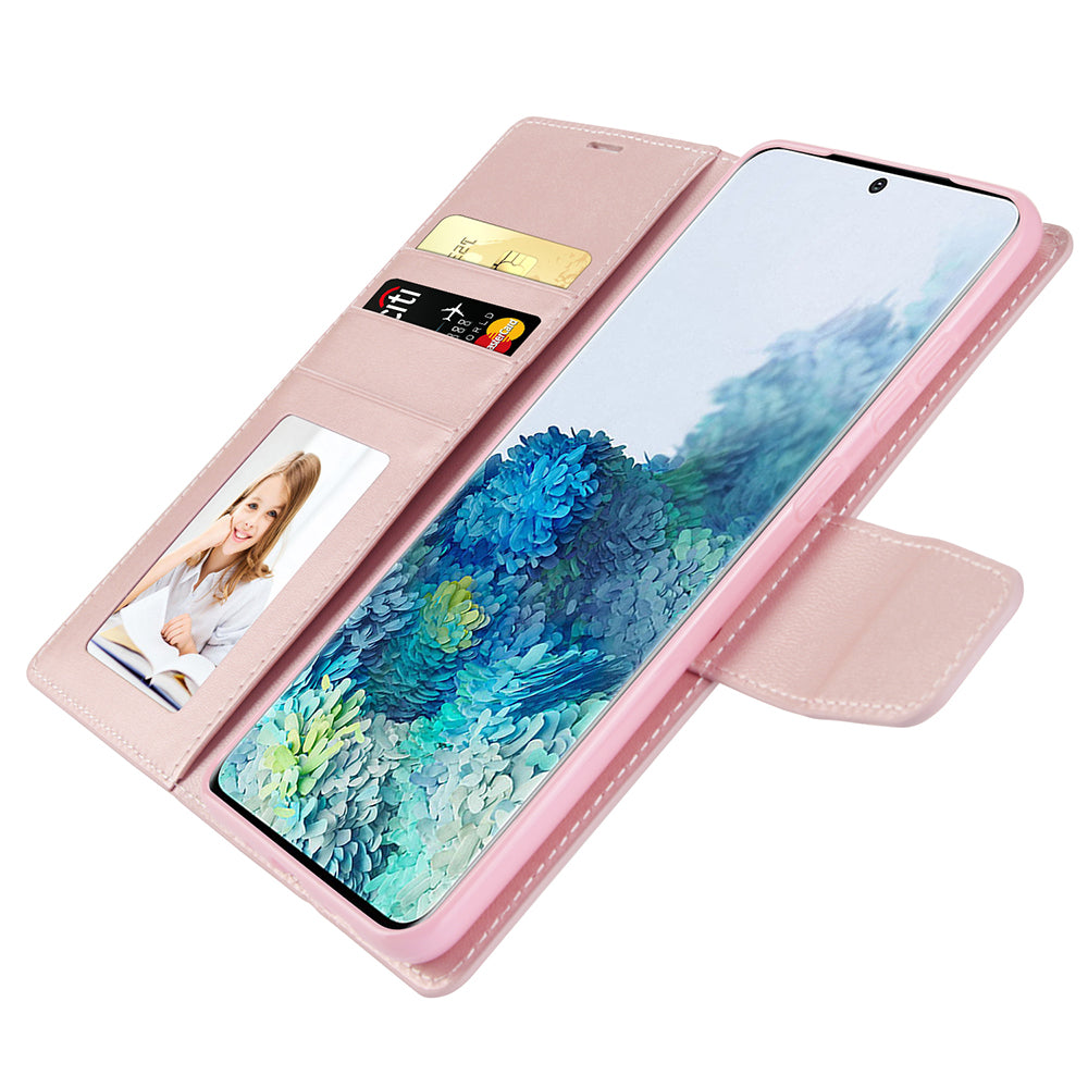 HANMAN Mill Series for Samsung Galaxy S20 Plus 5G / 4G Stand Phone Case Leather Wallet Smartphone Cover - Rose Gold