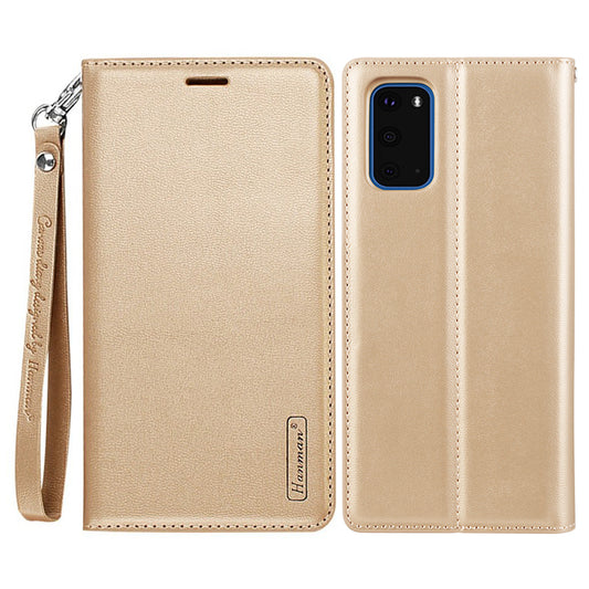 HANMAN Minuo Series for Samsung Galaxy S20 Plus 4G / 5G Leather Phone Wallet Case Protective Stand Cover - Gold