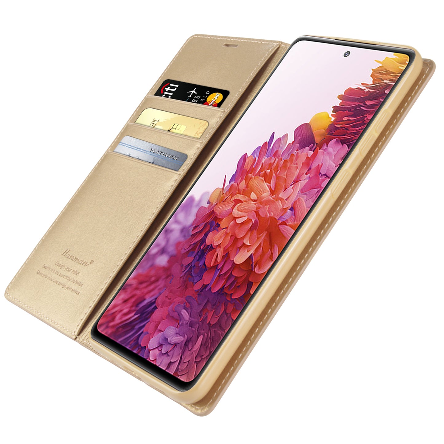 HANMAN Minuo Series for Samsung Galaxy S20 Plus 4G / 5G Leather Phone Wallet Case Protective Stand Cover - Gold