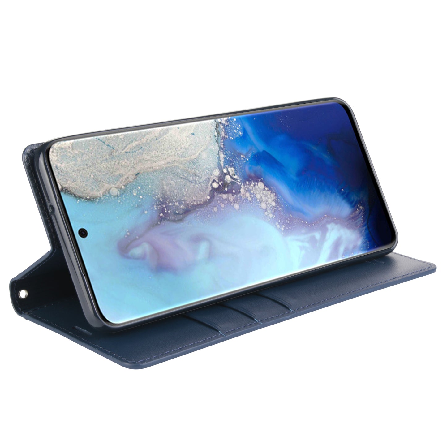 HANMAN Minuo Series for Samsung Galaxy S20 Plus 4G / 5G Leather Phone Wallet Case Protective Stand Cover - Blue
