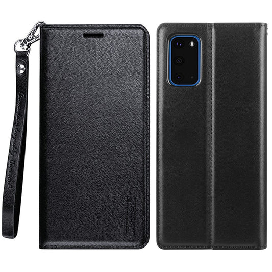HANMAN Minuo Series Stand Cover for Samsung Galaxy S20 4G / 5G PU Leather Phone Wallet Case - Black