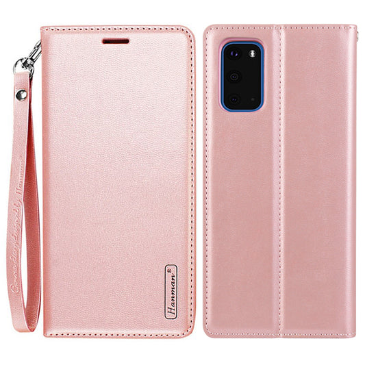 HANMAN Minuo Series Stand Cover for Samsung Galaxy S20 4G / 5G PU Leather Phone Wallet Case - Rose Gold