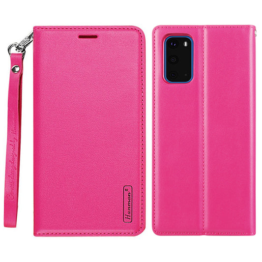 HANMAN Minuo Series Stand Cover for Samsung Galaxy S20 4G / 5G PU Leather Phone Wallet Case - Rose