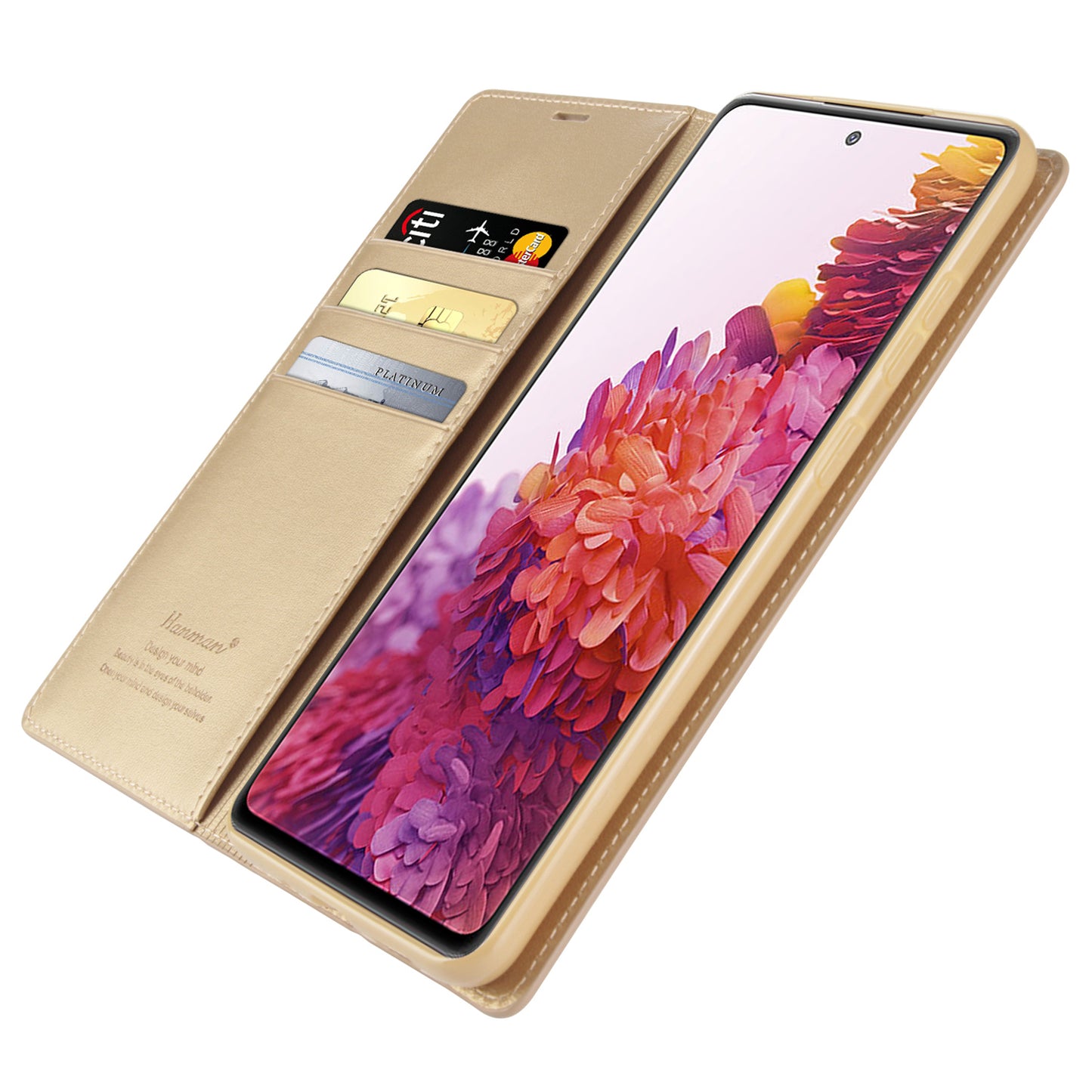 HANMAN Minuo Series Stand Cover for Samsung Galaxy S20 4G / 5G PU Leather Phone Wallet Case - Gold