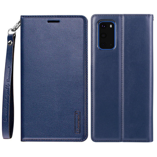 HANMAN Minuo Series Stand Cover for Samsung Galaxy S20 4G / 5G PU Leather Phone Wallet Case - Blue