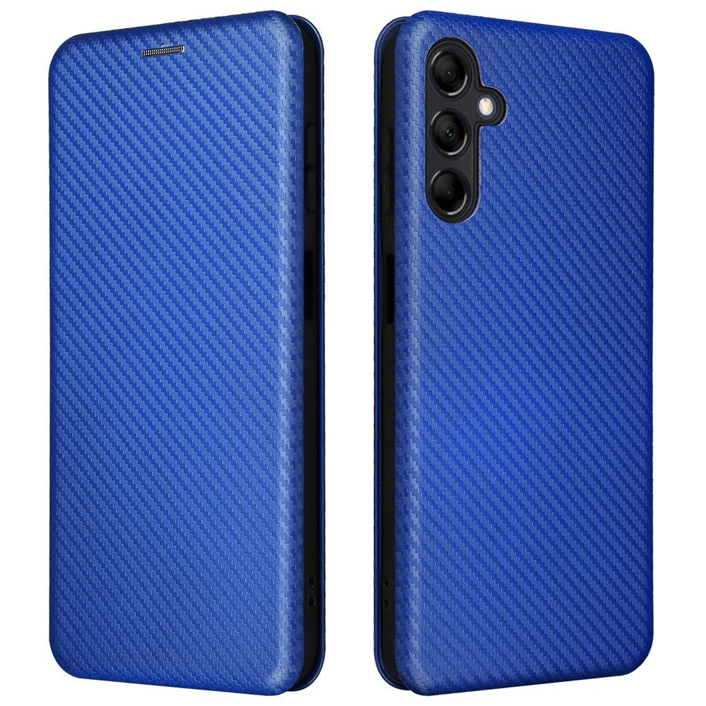 For Samsung Galaxy M14 5G Phone Cover TPU+PU Leather Stand Carbon Fiber Texture Phone Case with Card Slot - Blue