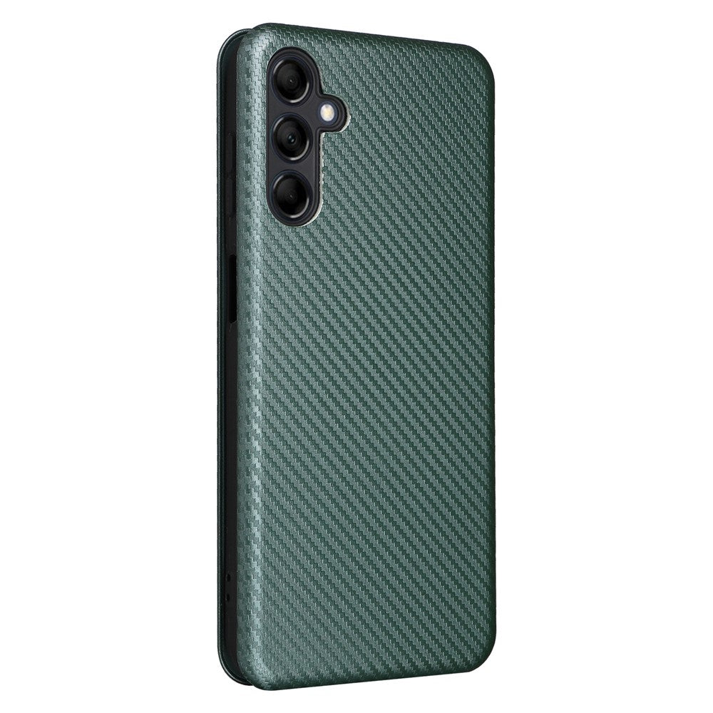For Samsung Galaxy M14 5G Phone Cover TPU+PU Leather Stand Carbon Fiber Texture Phone Case with Card Slot - Green
