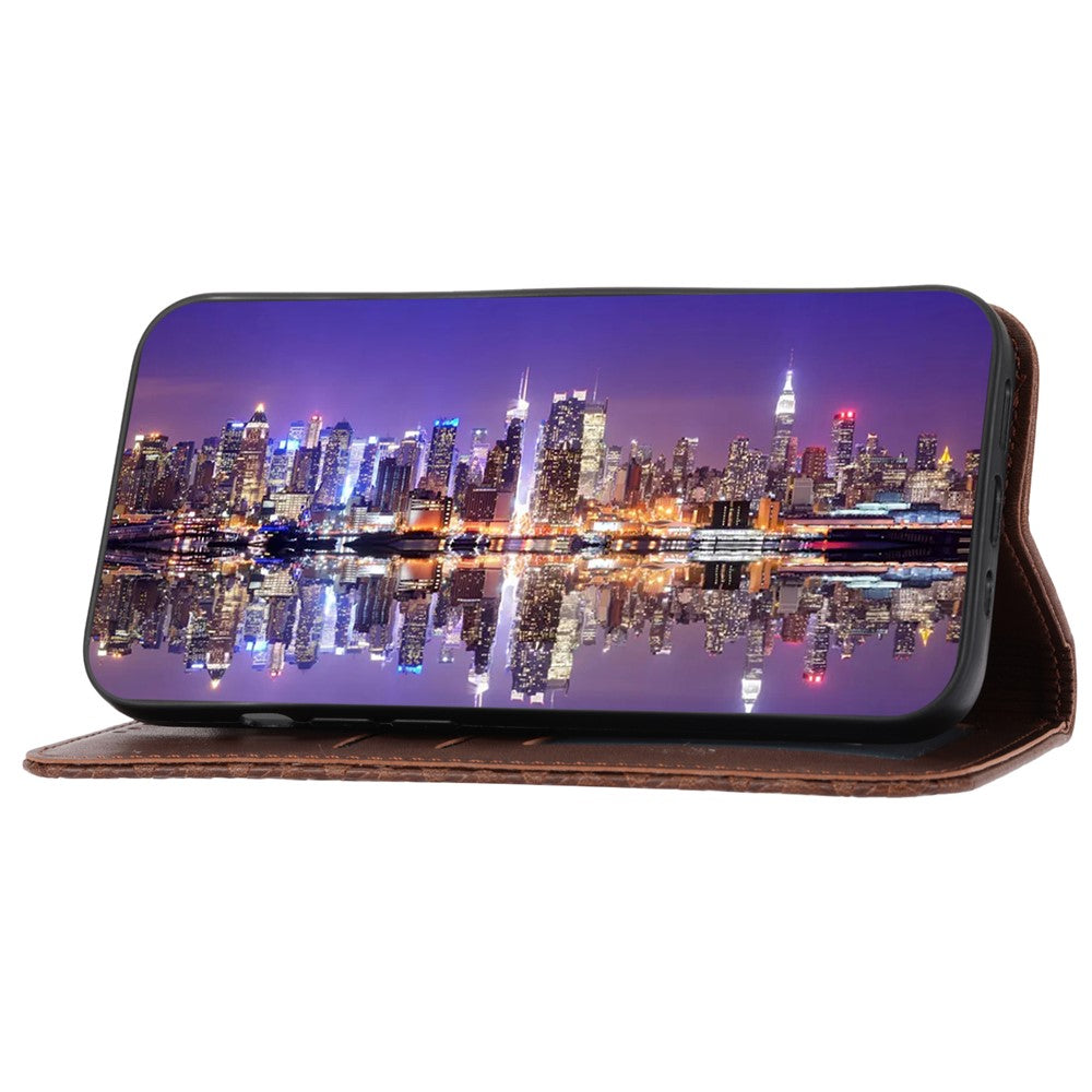 For Samsung Galaxy M14 5G Imprinted Rhombus Pattern Phone Shell Calf Texture PU Leather Stand Phone Case - Brown