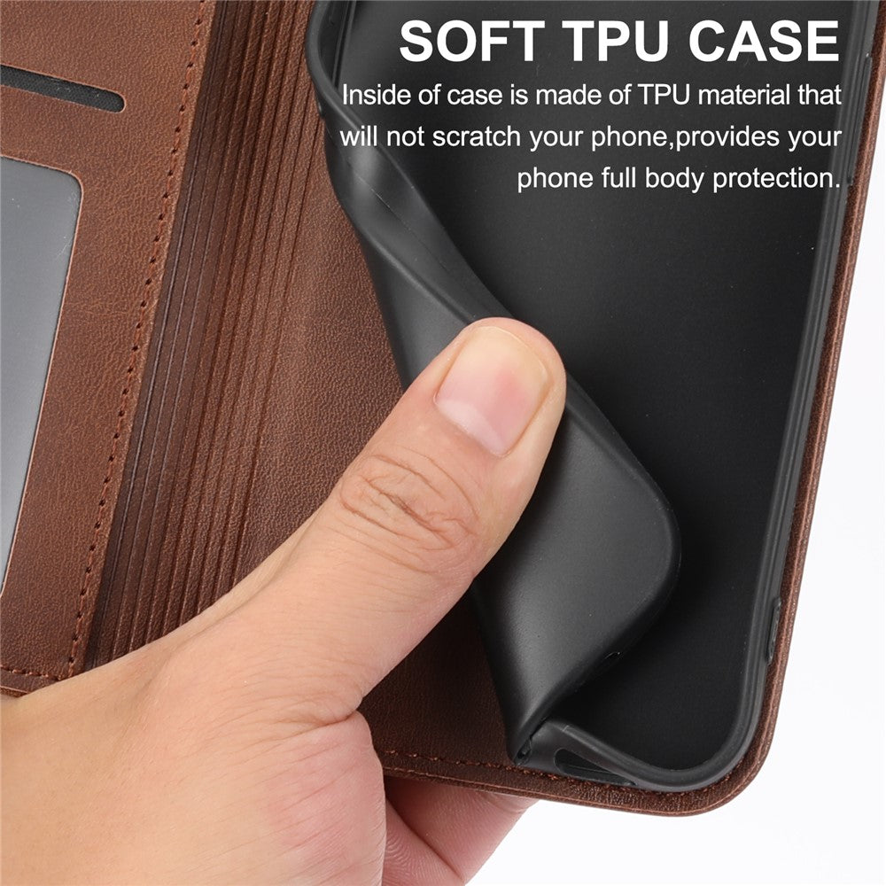 For Samsung Galaxy M14 5G Imprinted Rhombus Pattern Phone Shell Calf Texture PU Leather Stand Phone Case - Brown