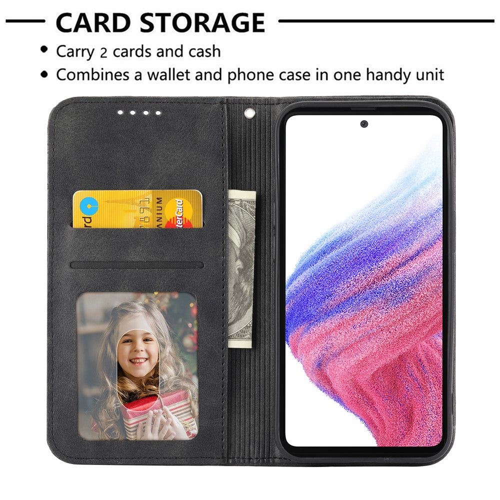 For Samsung Galaxy M14 5G Imprinted Rhombus Pattern Phone Shell Calf Texture PU Leather Stand Phone Case - Black