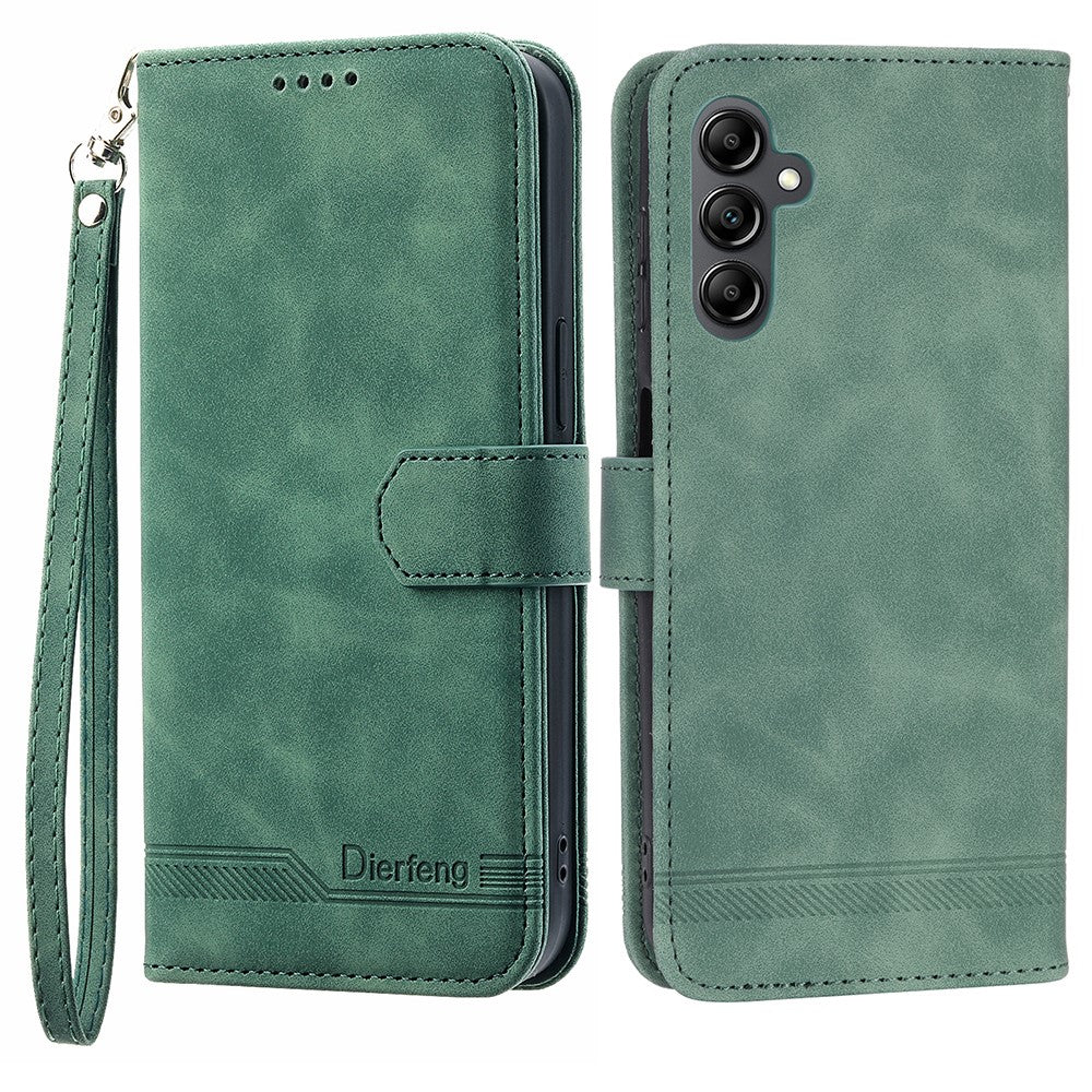 DIERFENG DF-03 For Samsung Galaxy M14 5G Wallet Phone Case Lines Imprinted Leather Flip Cover with Stand - Green
